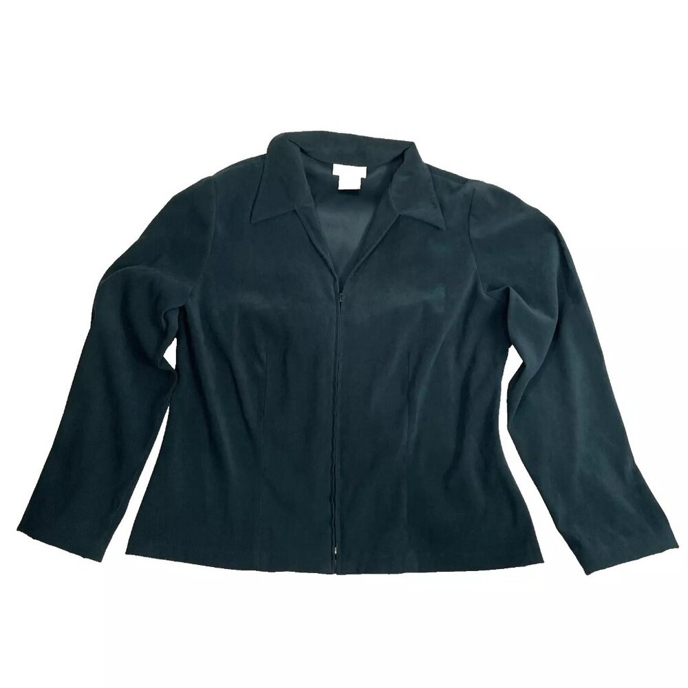 AGB Byer California Women's Fitted Green Full Zip Blouse Shirt Size 14